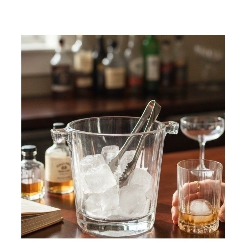 Vintage Style Heavy Clear Glass Ice Bucket, Home Bar Accessories, Cocktail Party